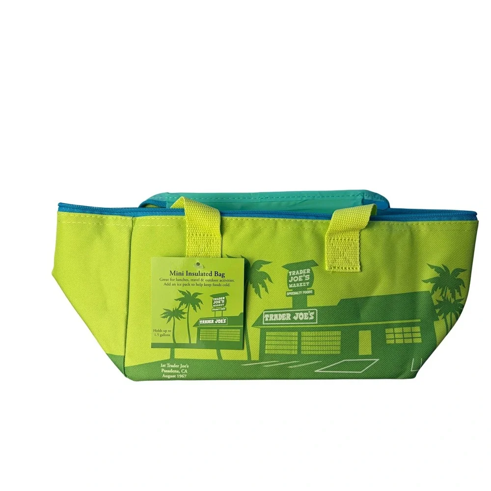 Trader Joe's Mini Insulated Tote Bag Lime Green Summer Fun Cooler NWT 1.5 Gal